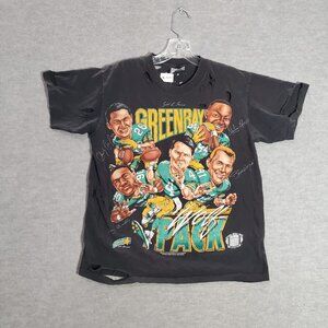 VINTAGE Green Bay Packers Men Shirt M Single Stitch Distressed Caricature 90s‎